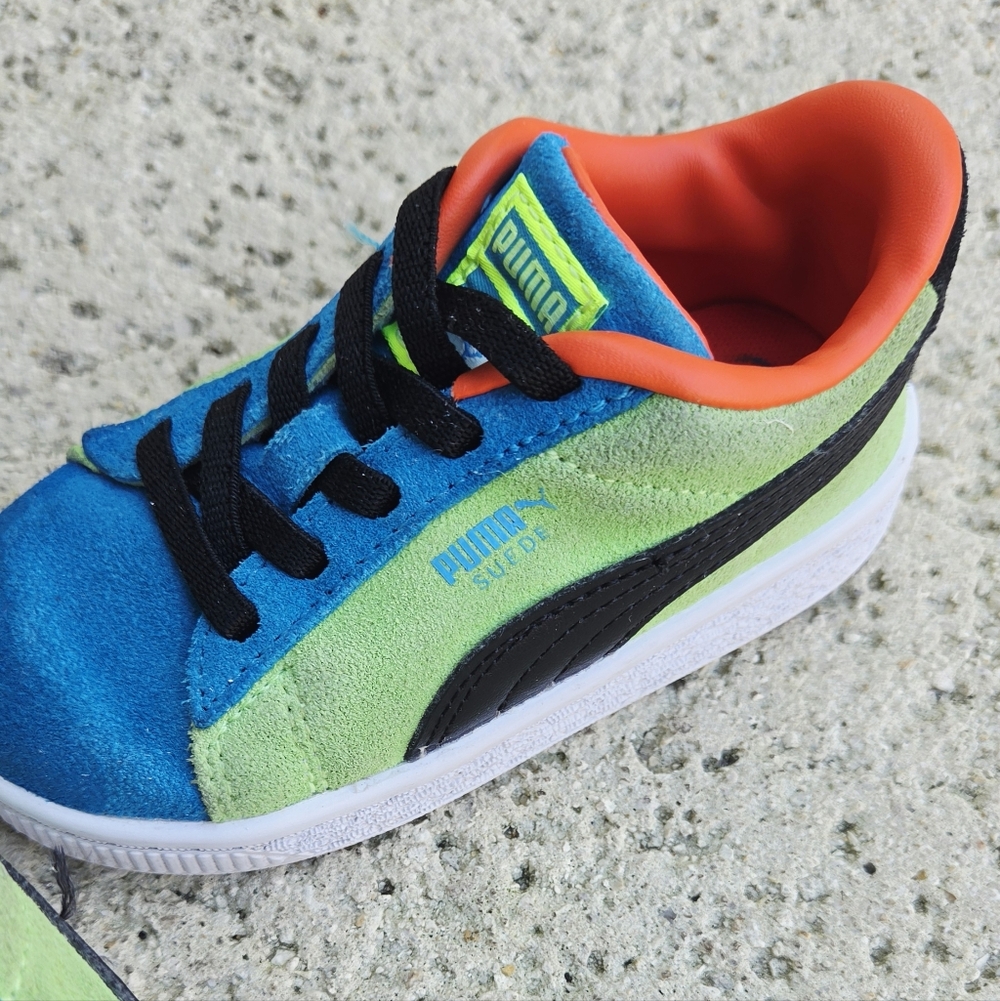 Puma Kids' Blue & Green Suede Low-Top Sneakers - Picture 4 of 10
